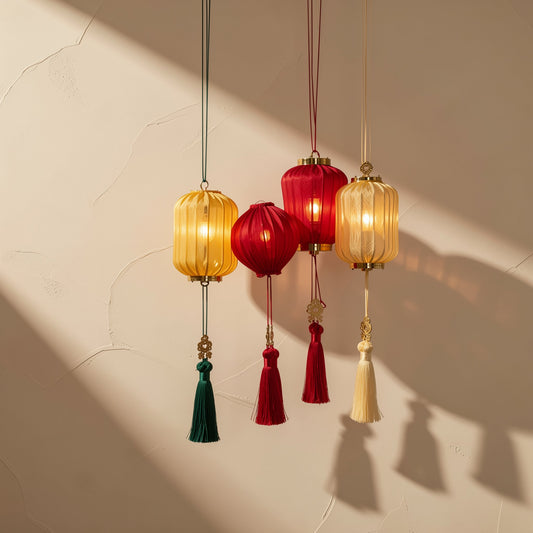 Winter melon-shaped red festival lantern with a polyester cover and hanging tassel - view 2