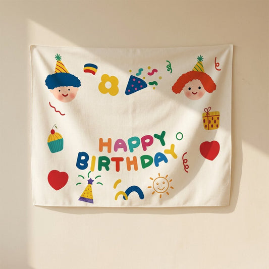 Festdrape birthday background cloth banner made from flag cloth in an anime cartoon style - view 2