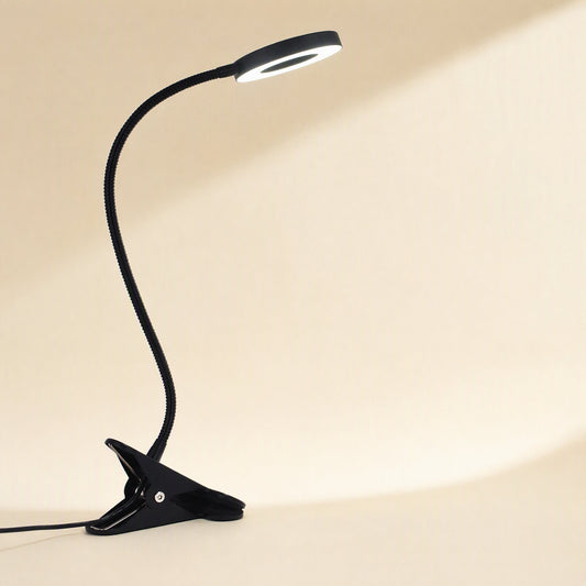 USB-powered clip-on table lamp with a metal shade and gooseneck form - view 2