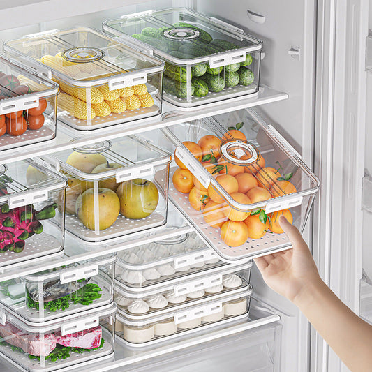 Shouyi refrigerator storage box plastic kitchen organizing timing frozen PET sealed white transparent crisper - image 2