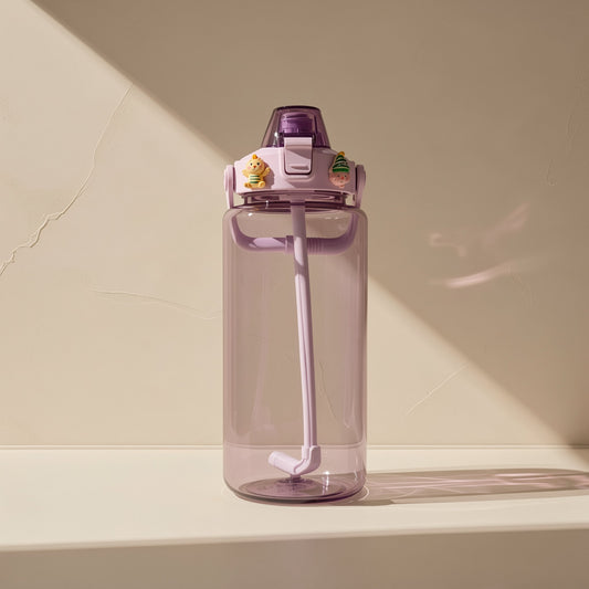 Cylindrical single-layer water cup with a straw and letter pattern - view 2