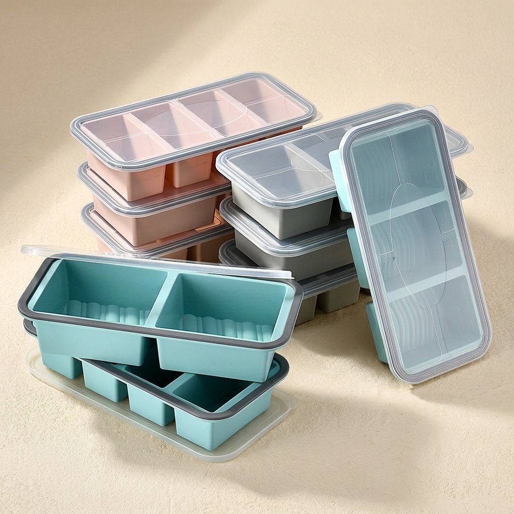 Rectangular silicone food storage container with divided compartments - view 5