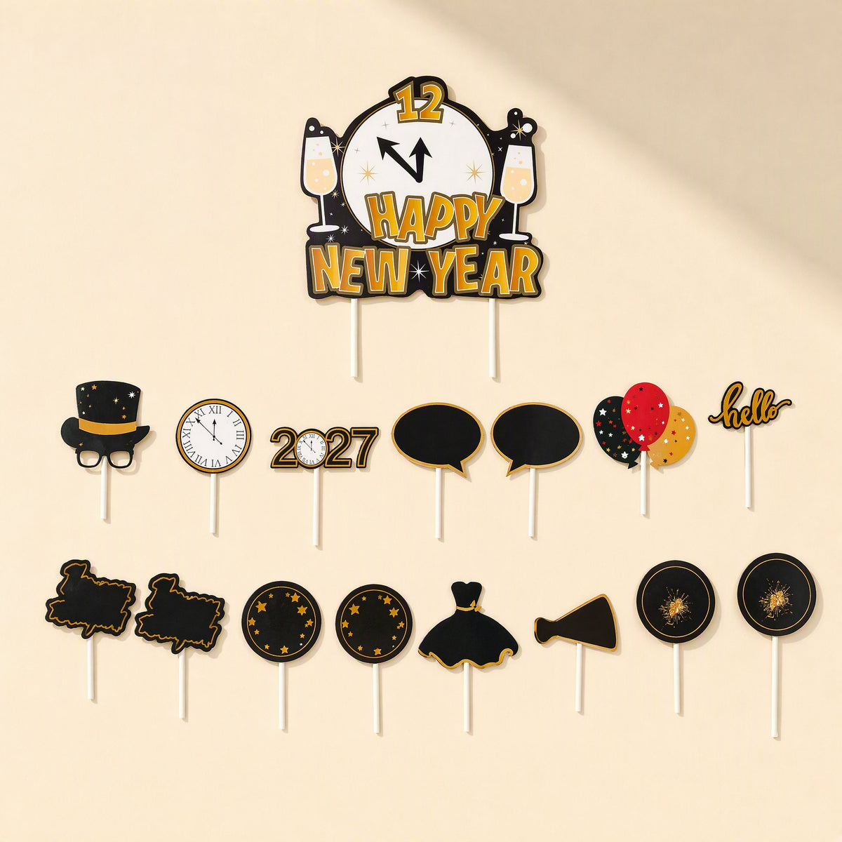 Mixed-color New Year party decorations with black and gold latex balloons - view 5