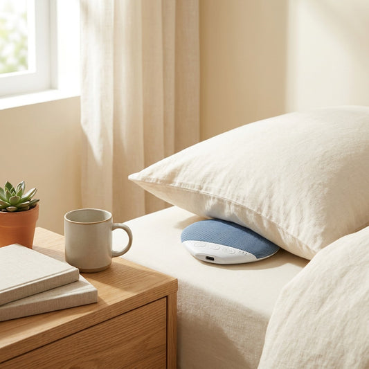 Dozehum™ Under-Pillow White Noise Speaker in a calm home setting
