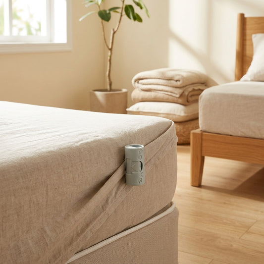 Snapkeep™ Plastic Bed Sheet Fastener Clip in a calm home setting