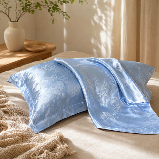 Frostloom™ Jacquard Ice Silk Pillowcase in a calm home setting