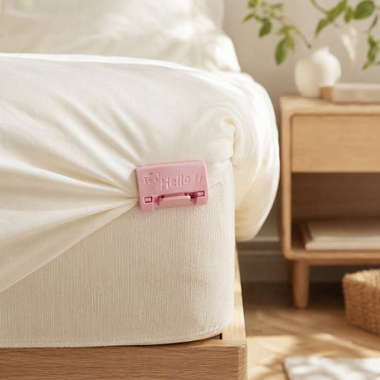 Bedgrip™ Plastic Bed Sheet Fastener Clips in a calm home setting