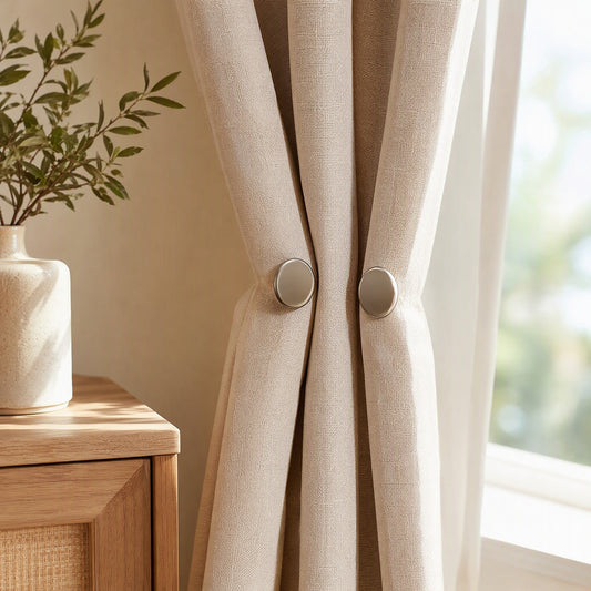 Drapelock™ Magnetic Curtain Closure Fastener in a calm home setting