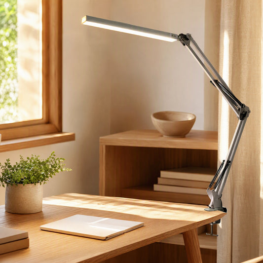 Alushade™ USB Clip Desk Lamp With Aluminum Shade in a calm home setting