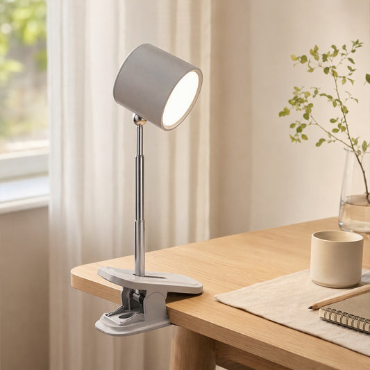 Clampglow™ Clamp-On Rechargeable LED Desk Lamp in a calm home setting
