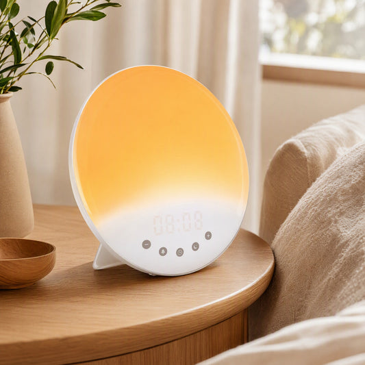 Daychime™ Sunrise Sunset Alarm Clock Lamp in a calm home setting