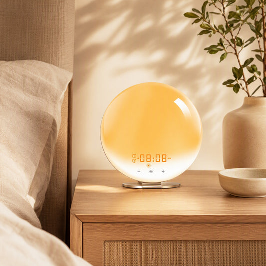 Risehush™ Sunrise Wake-Up Light Alarm Clock in a calm home setting