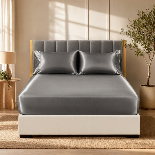 Satinsnug™ Satin Fitted Sheet in a calm home setting
