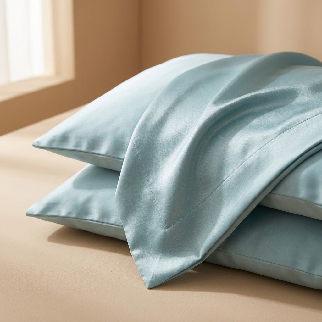 Polycalm™ Polyester Satin Pillowcases, material and detail close-up