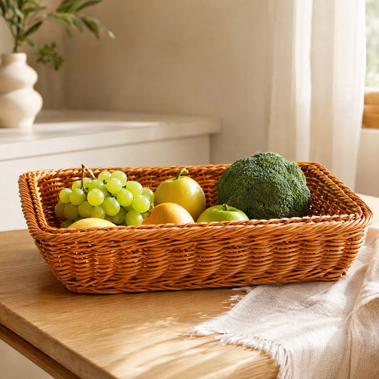 Fruitkeep™ Rectangular PP Fruit Storage Basket in a calm home setting