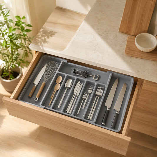 Polybin™ Polypropylene Drawer Storage Box in a calm home setting
