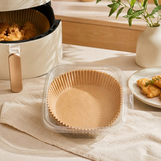 Crispnest™ Silicone Paper Air Fryer Liners in a calm home setting