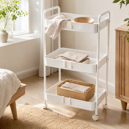 Foldsteel™ Foldable Carbon Steel Storage Rack in a calm home setting
