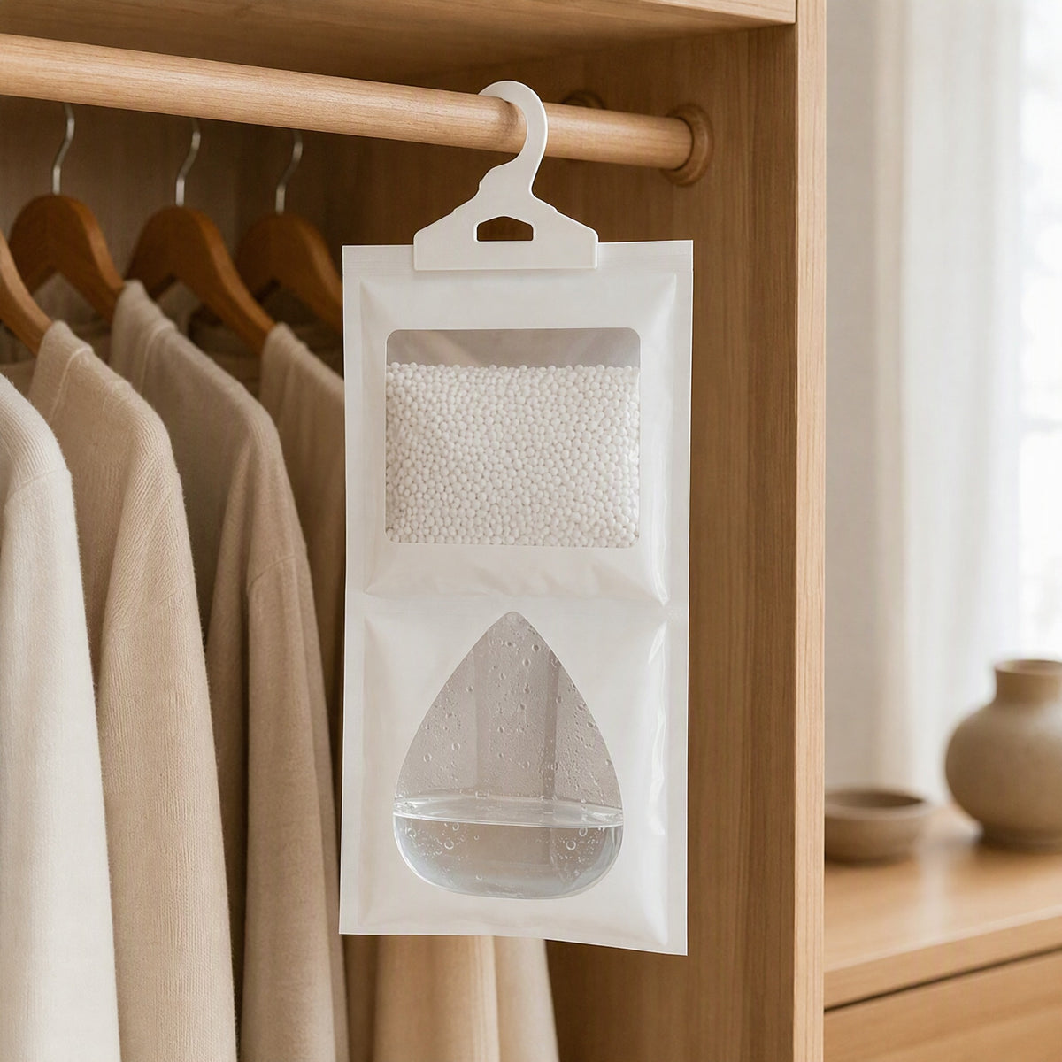 Drywick™ Hanging Dehumidifier Bag, styled close view
