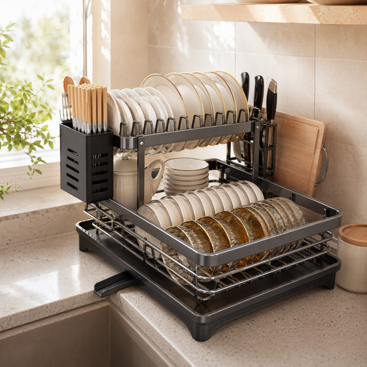 Dishstack™ Dish Storage Rack for Bowls and Plates in a calm home setting
