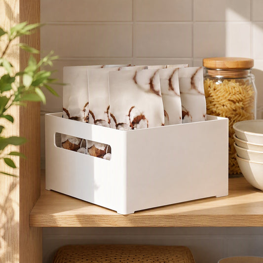 Stackwell™ ABS Plastic Stackable Storage Box in a calm home setting