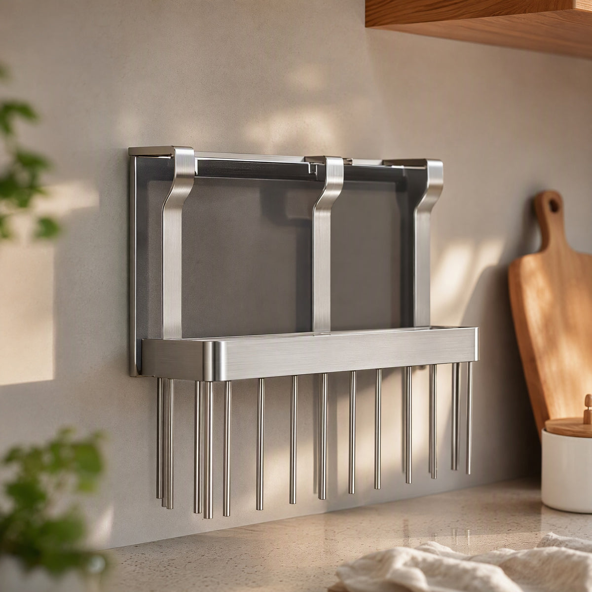 Steelledge™ 304 Stainless Steel Kitchen Storage Rack, styled close view