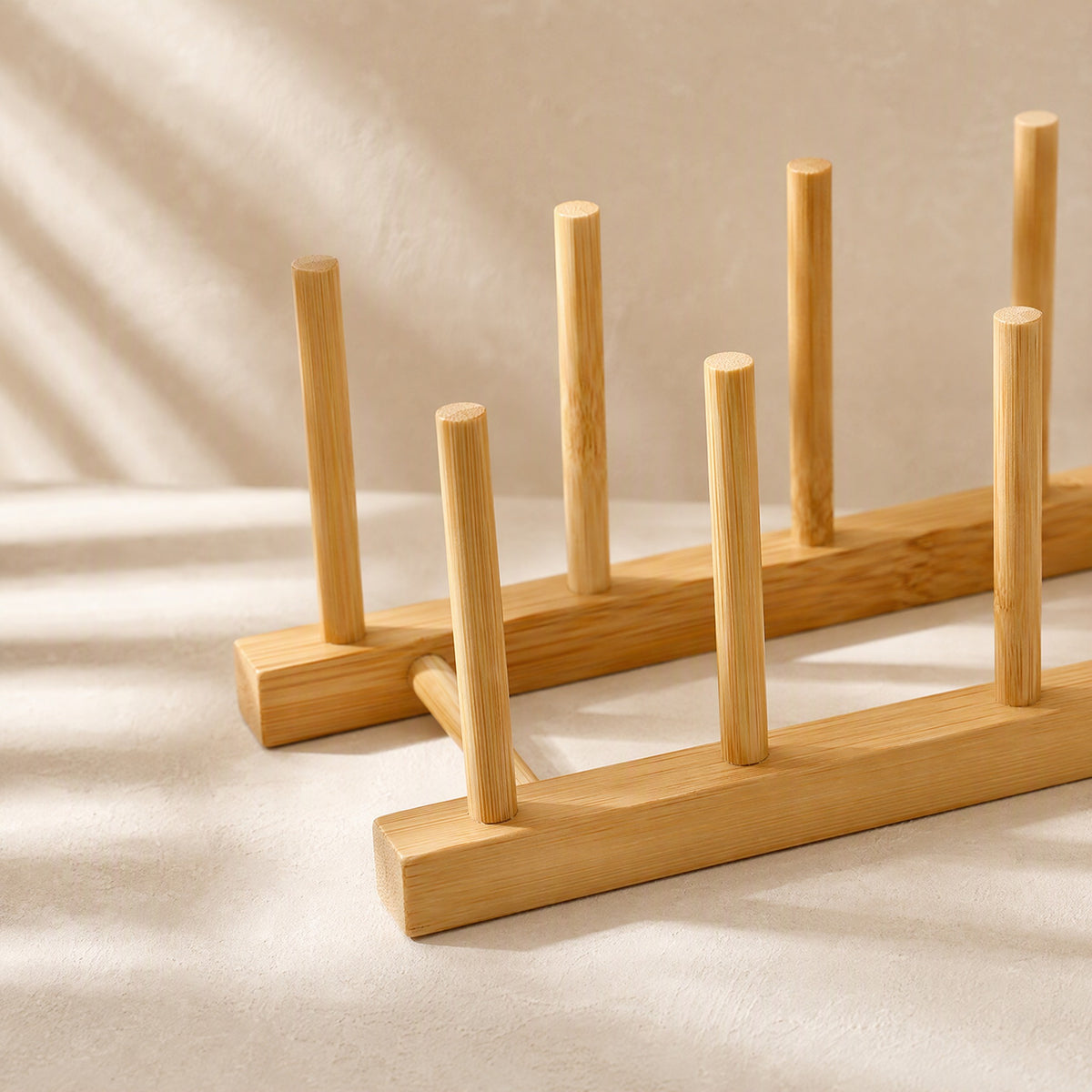 Platerest™ Bamboo Plate Storage Rack, material and detail close-up