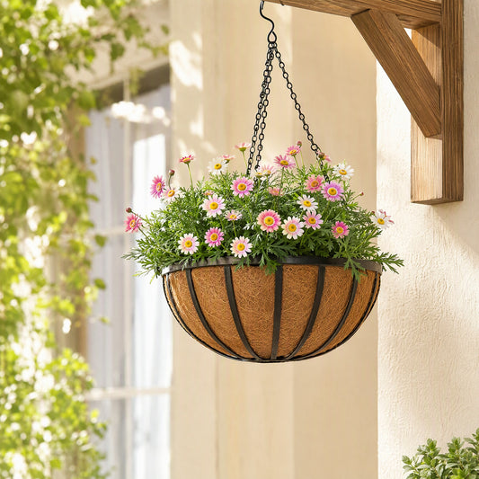 Hangbloom™ Iron Hanging Basket Flower Pot in a calm home setting