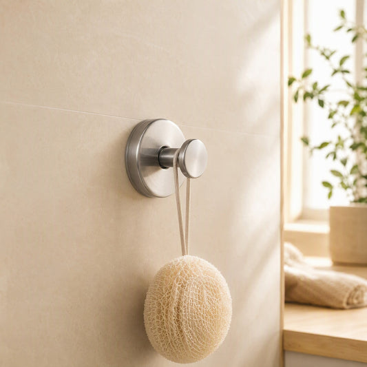 Clingpeg™ Stainless Steel Suction Cup Hook in a calm home setting