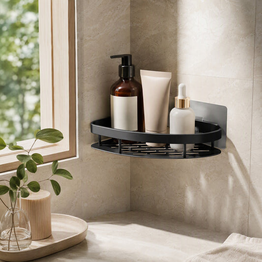 Bathledge™ Aluminum Bathroom Storage Rack in a calm home setting