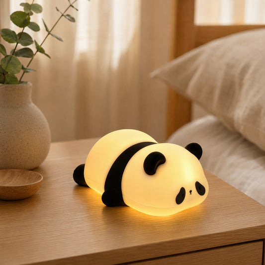 Pandapuff™ Silicone Panda Night Light in a calm home setting