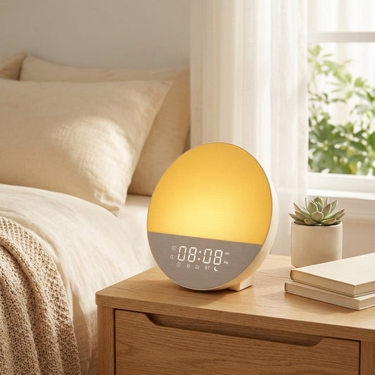 Dawnhum™ Sunrise Wake-Up Light With White Noise in a calm home setting