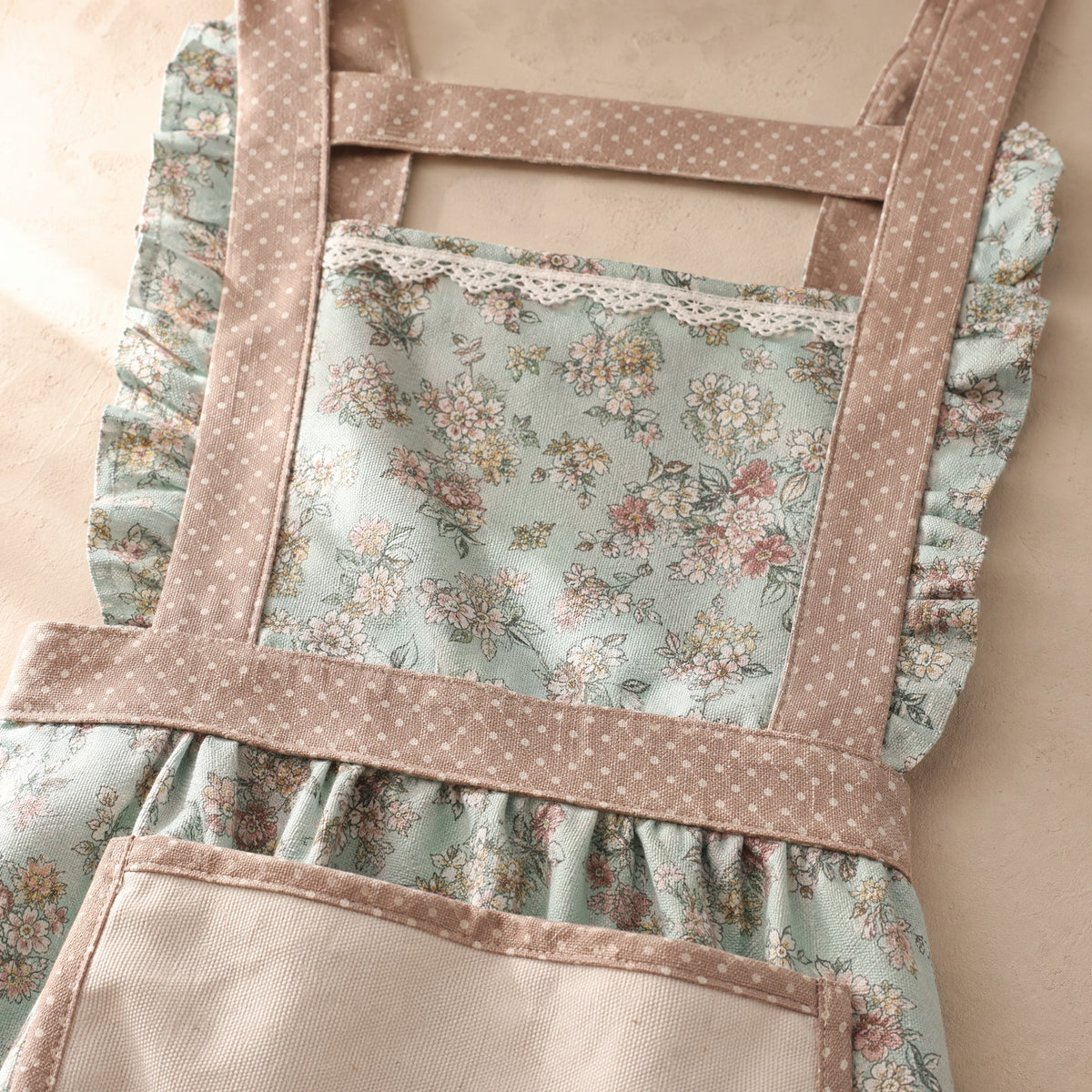 Bloombib™ Floral Canvas Kitchen Apron, material and detail close-up