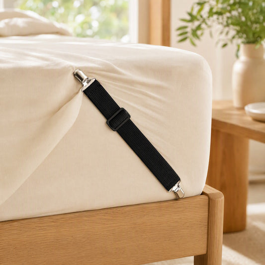 Steelhold™ Stainless Steel Bed Sheet Fasteners in a calm home setting
