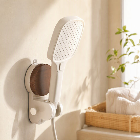 Tiltcling™ Adjustable-Angle Suction Cup Shower Holder in a calm home setting