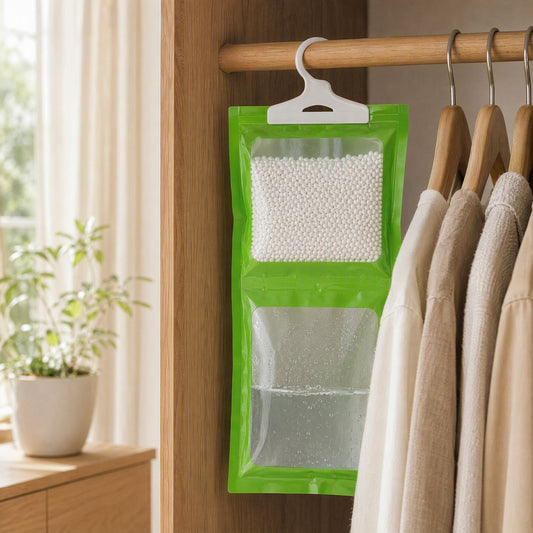 Dewdrain™ Hanging Dehumidification Bag in a calm home setting