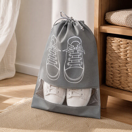 Shoehush™ Nonwoven Drawstring Shoe Storage Bag, styled close view