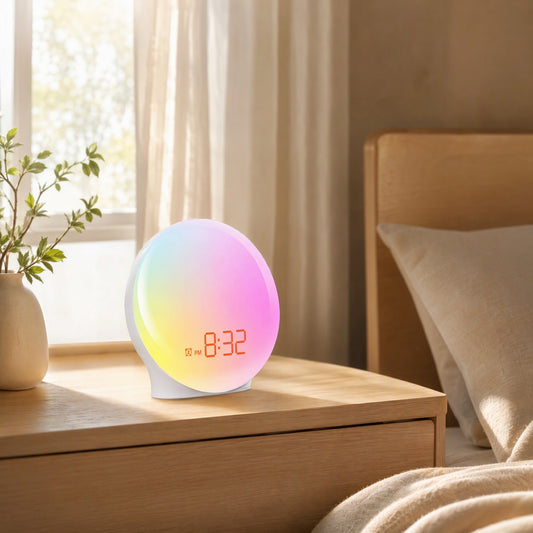 Dawnhush™ Sunrise Simulation White Noise Night Light in a calm home setting
