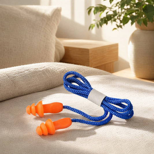 Wiremuffle™ Silicone Noise Reduction Earplugs With Wire in a calm home setting