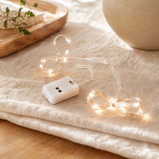 Wireglint™ Copper Wire String Lights in a calm home setting