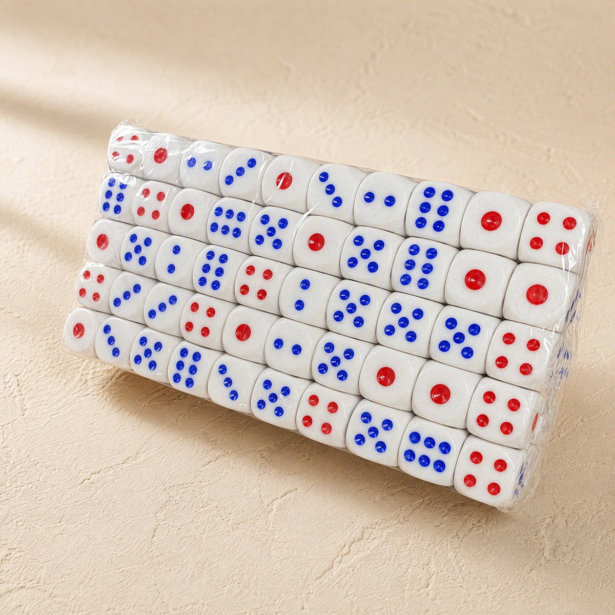 Dotduo™ White Acrylic Red And Blue Dot Dice, material and detail close-up
