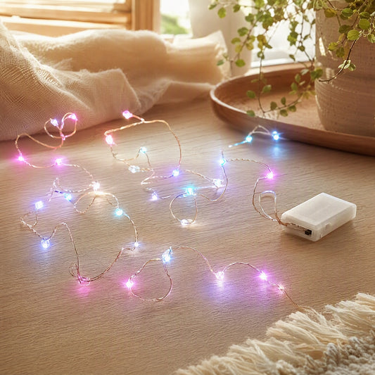 Glimwire™ Battery-Powered Copper Wire String Lights in a calm home setting