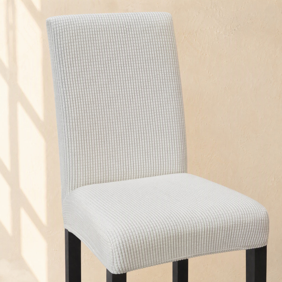 Plaidloom™ Plaid Polyester Dining Chair Cover, material and detail close-up