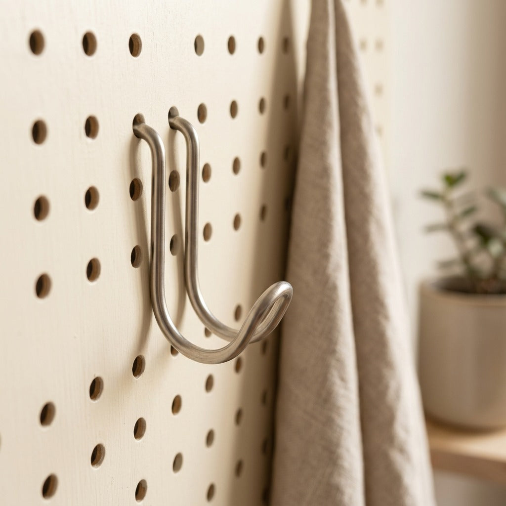 Railhook™ Stainless Steel Double-Line Board Hook, styled close view