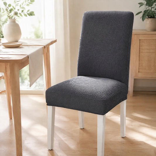 Seatdrape™ Polyester Dining Chair Cover in a calm home setting