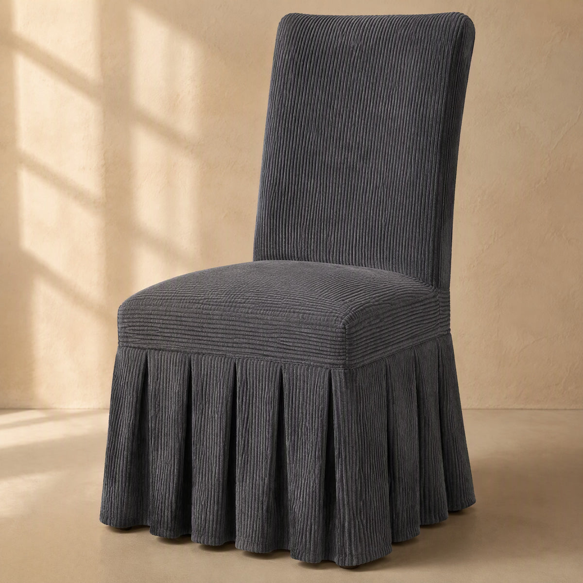 Skirtwell™ Polyester Chair Cover with Skirt, material and detail close-up