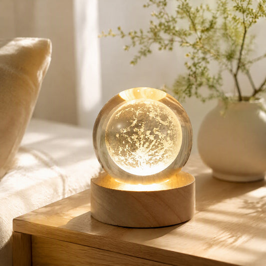 Gemglow™ White Crystal Ball Night Light in a calm home setting