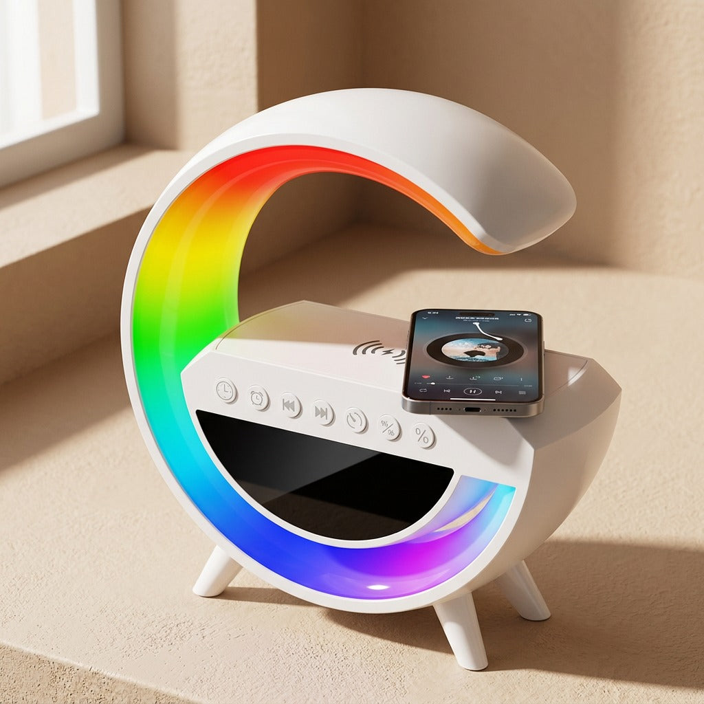 Glowwake™ Bluetooth Speaker With Alarm Clock And Light, material and detail close-up
