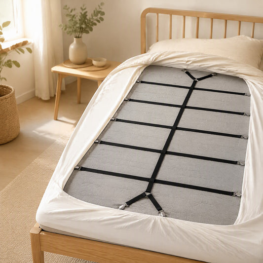 Sheetsecure™ 12-Piece Bed Sheet Fasteners in a calm home setting