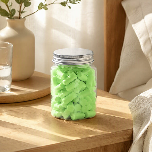 Quietpuff™ Memory Foam Earplugs in a calm home setting